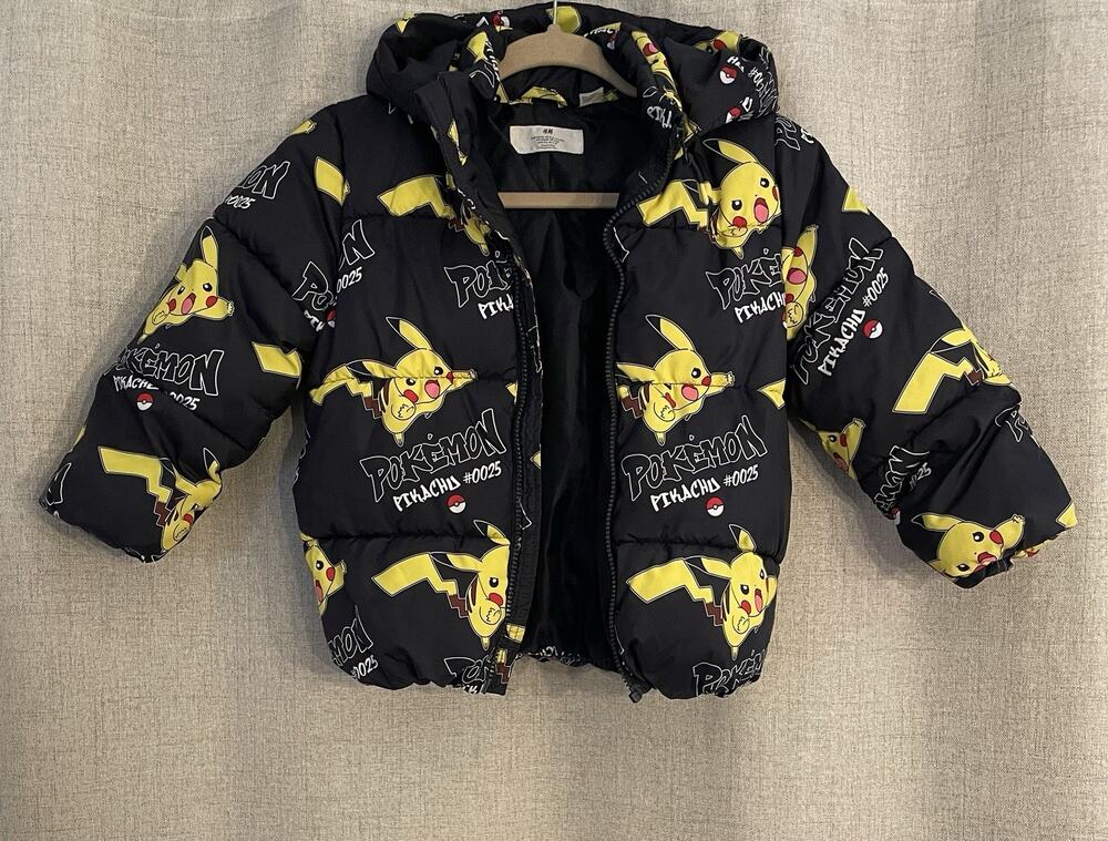 H&M Water-Repellent Pokemon Pikachu Puffer Jacket Removable Hood 5T/6